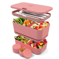 Alice Delice Repas Nomade^Bento encastrable 2 pots et couverts 1.5L rose - Umami