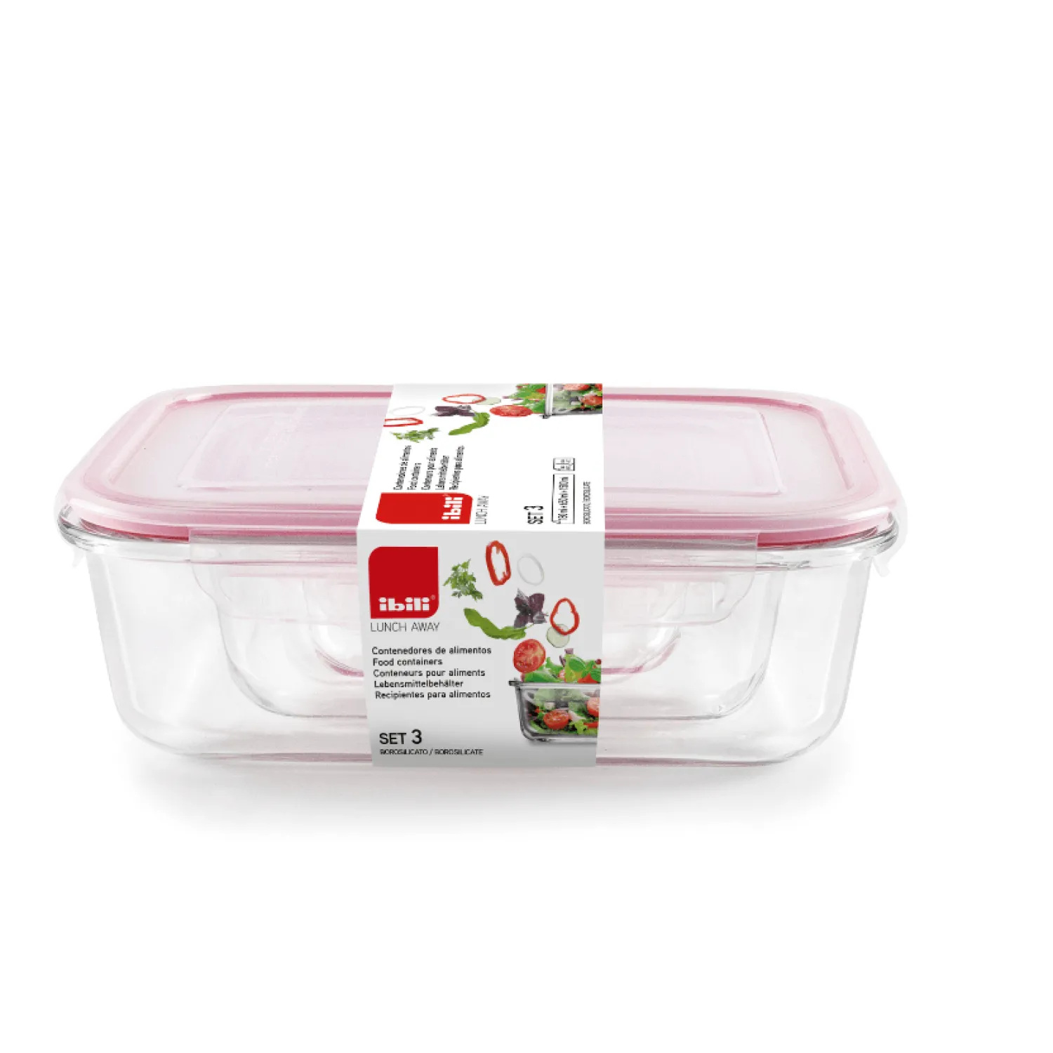 Ibili Repas Nomade^3 Boîtes de conservation rectangulaires en verre -