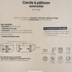Alice Delice Cercle Pâtisserie^Cercle extensible en inox de 16 à 30 cm - Alice Délice
