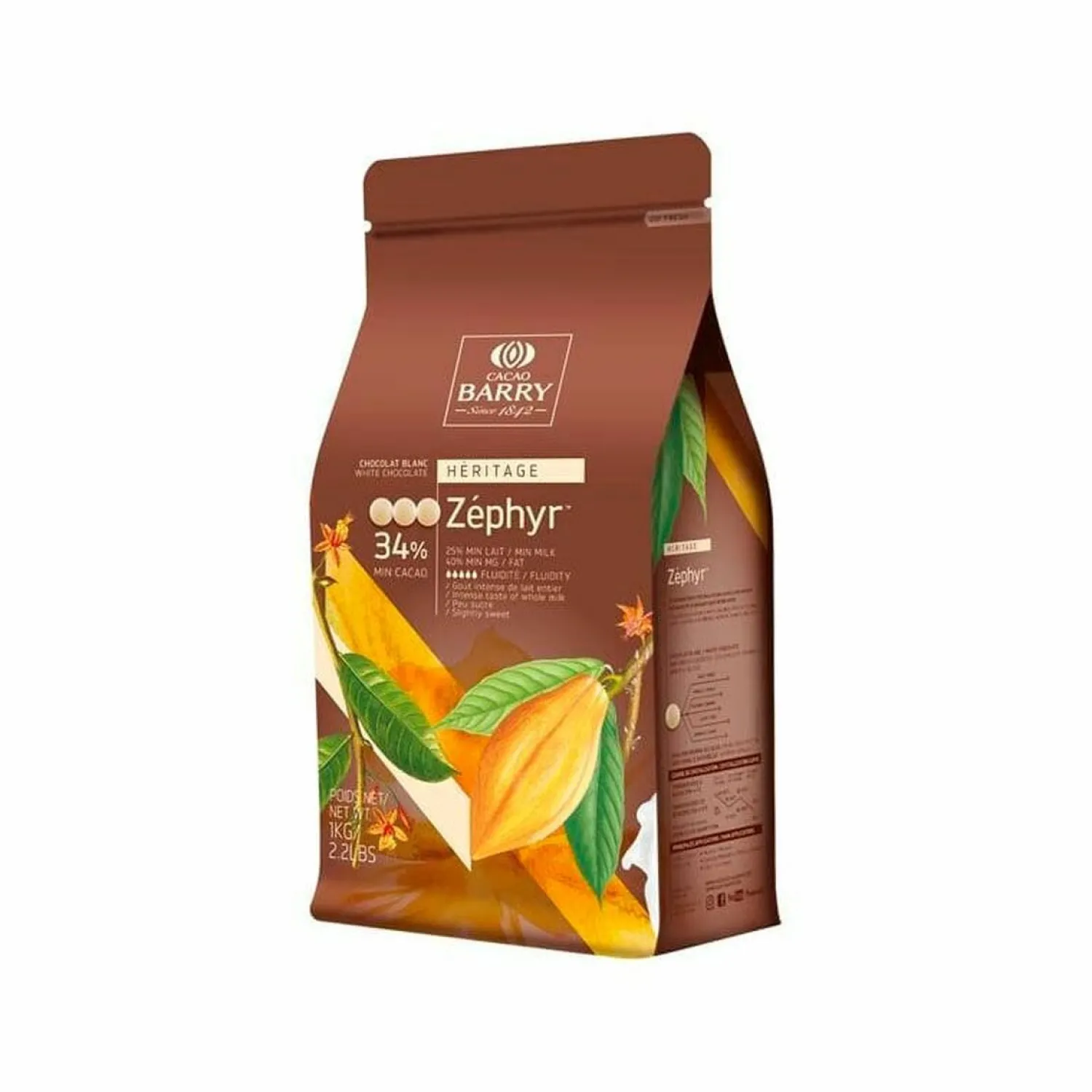 Barry Chocolat^Chocolat à pâtisser blanc Zéphyr 34% 1 kg -