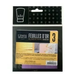 Patisdecor Décors De Pâtisserie|Décors Comestibles^3 feuilles d'or alimentaire 8 x 8 cm - Patisdécor