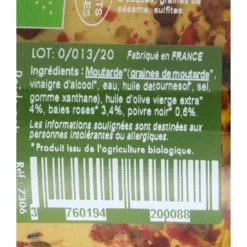 Savor et Sens Epicerie|Moutardes, Sauces Et Condiments^Moutarde Bio Baies roses poivre noir 130 gr -