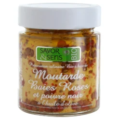Savor et Sens Epicerie|Moutardes, Sauces Et Condiments^Moutarde Bio Baies roses poivre noir 130 gr -