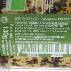 Savor et Sens Epicerie|Moutardes, Sauces Et Condiments^Moutarde Bio brisures de Truffe noire 130 gr -