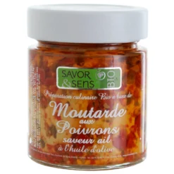 Savor et Sens Epicerie|Moutardes, Sauces Et Condiments^Moutarde Bio Poivrons pointe ail 130 gr -