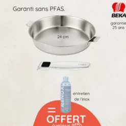 Beka Cuisson Sur Plaque|Poêles^Poêle inox 24 cm avec poignée + produit d'entretien offert