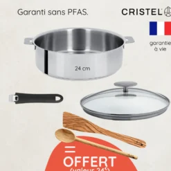 Cristel Cuisson Sur Plaque|Poêles^Sauteuse inox amovible Mutine 24cm + accessoires offerts