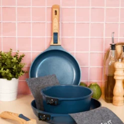 Cookut Cuisson Sur Plaque|Casseroles^Trio poêles et casserole amovibles bleu myrtille -
