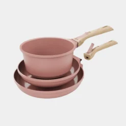 Cookut Cuisson Sur Plaque|Casseroles^Trio poêles et casserole amovibles rose guimauve -