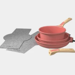 Cookut Cuisson Sur Plaque|Casseroles^Trio poêles et casserole amovibles rose guimauve -