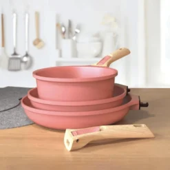 Cookut Cuisson Sur Plaque|Casseroles^Trio poêles et casserole amovibles rose guimauve -